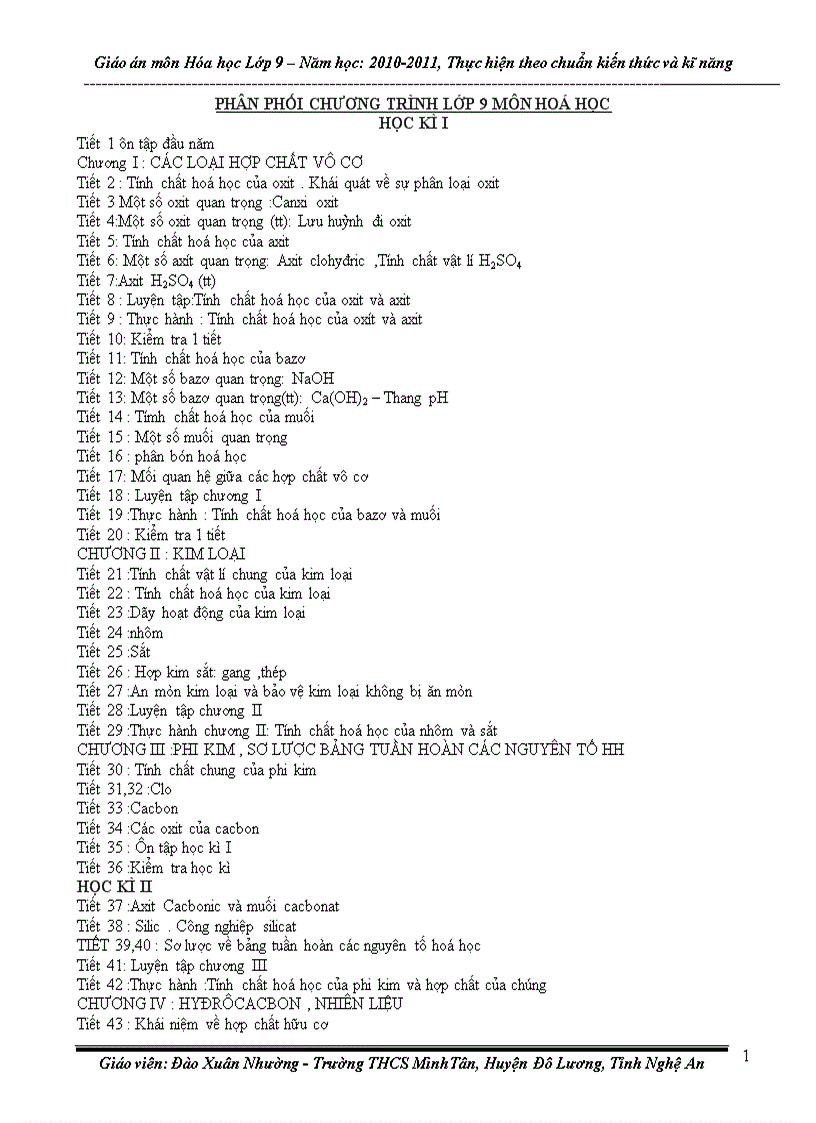 Giáo án hóa 9 Chuẩn KTKN 2011 1
