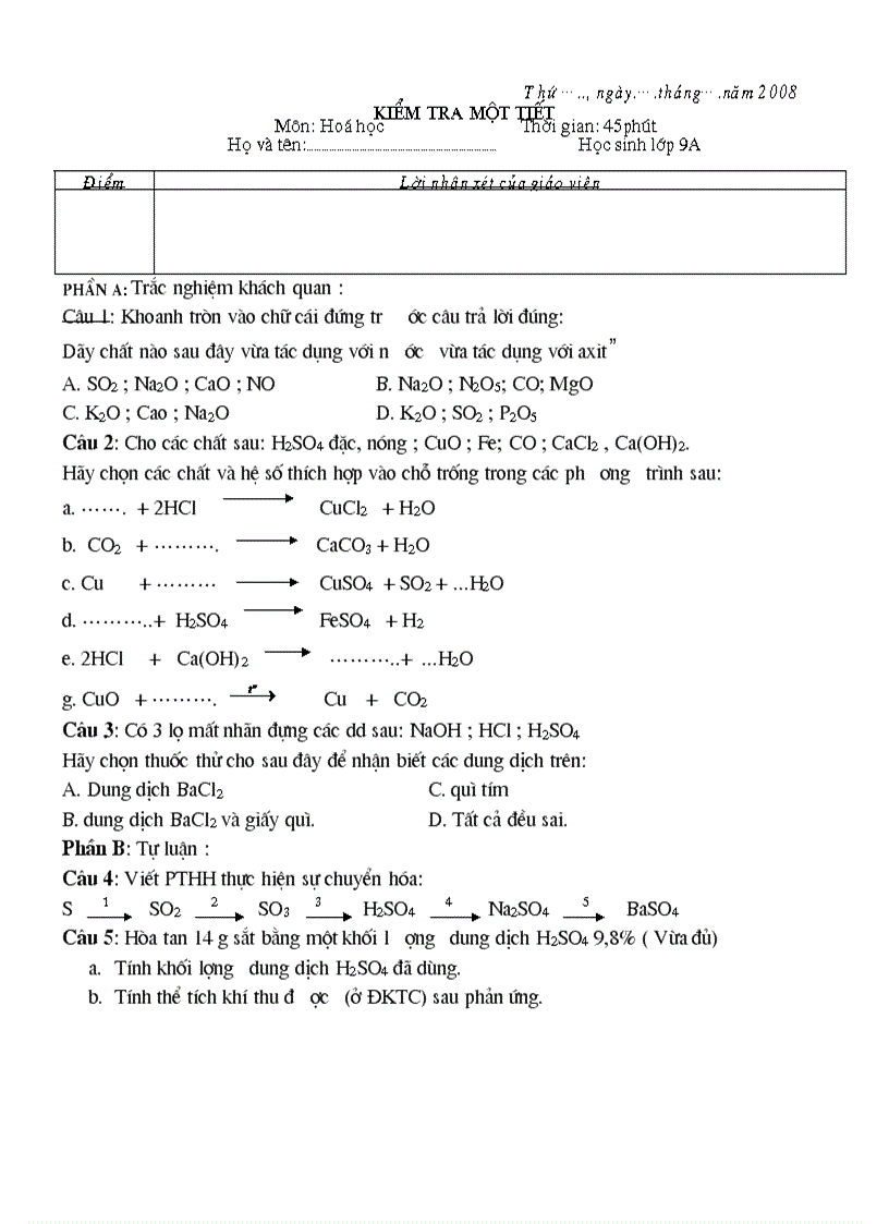 Kiểm tra một tiết