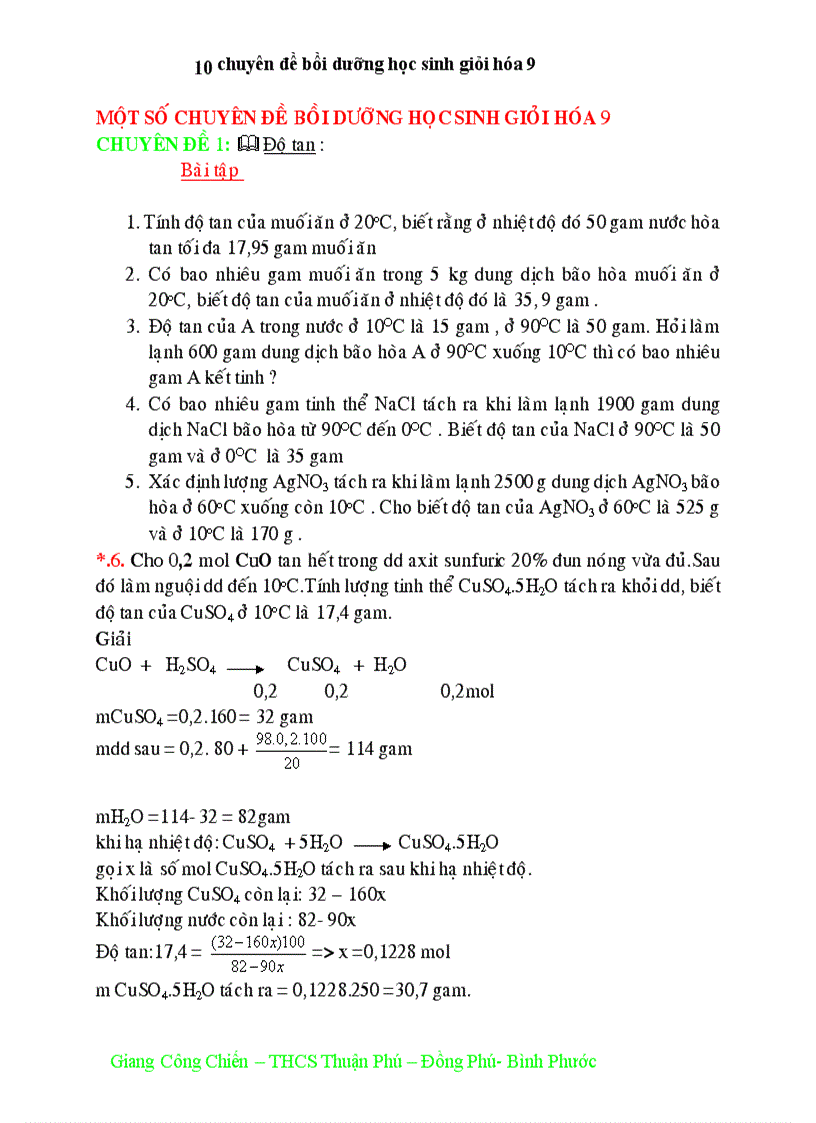 Chuyên đề bồi dưỡng HSG hóa9 cực hay 2010