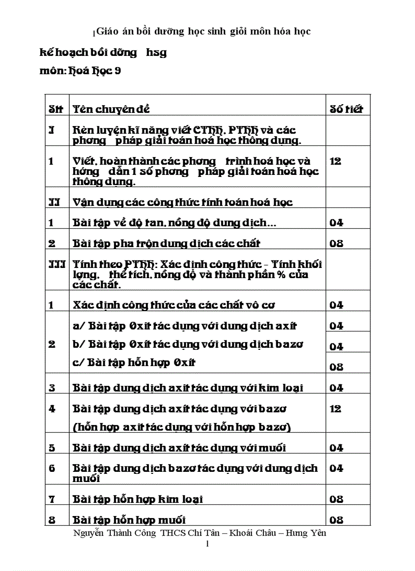 Giáo án hóa lớp 9 thầy cô về tham khảo