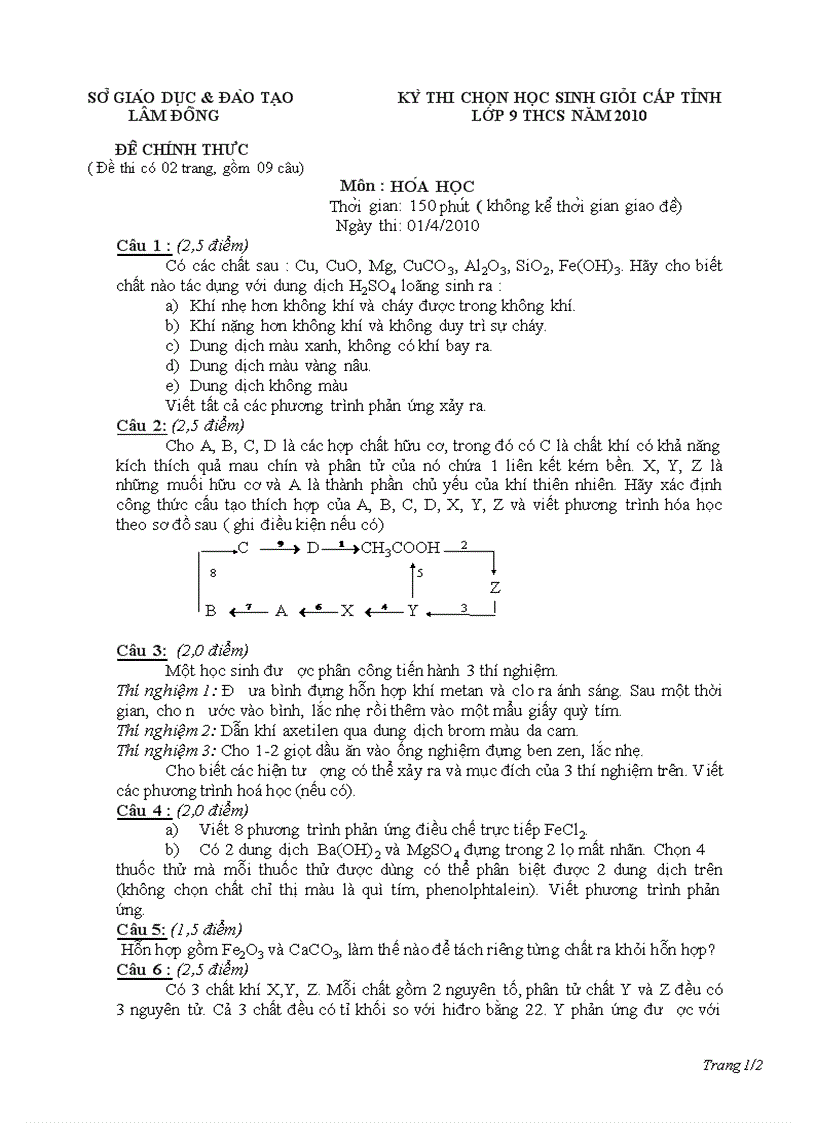 Đề thi hsg lớp 9 năm 2009 2010