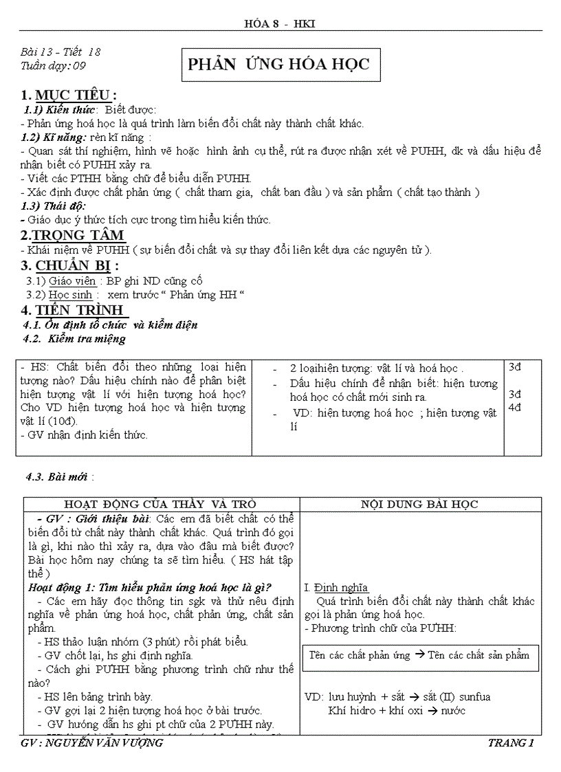 Tiết 18 phản ứng hóa học hóa 8 nh 2011 2012