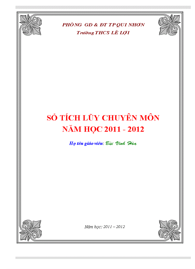 Sổ tích lũy chuyên môn năm học 2011 2012