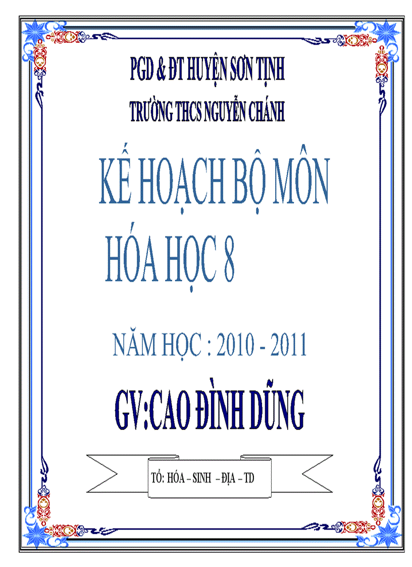 KẾ HOẠCH BỘ MÔN HÓA 8 1