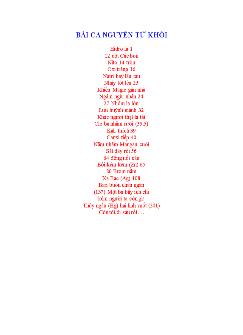 Nhớ các nguyên tố hóa học