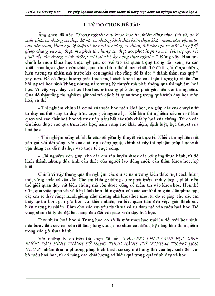 SKKN Phuong phap giup hoc sinh buoc dau hinh thanh kynang thuc hanh thi nghiem trong hoa hoc 8 HAY