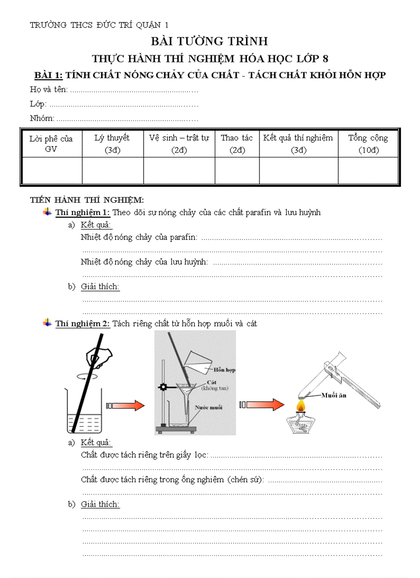 Phiếu thực hành hóa 8