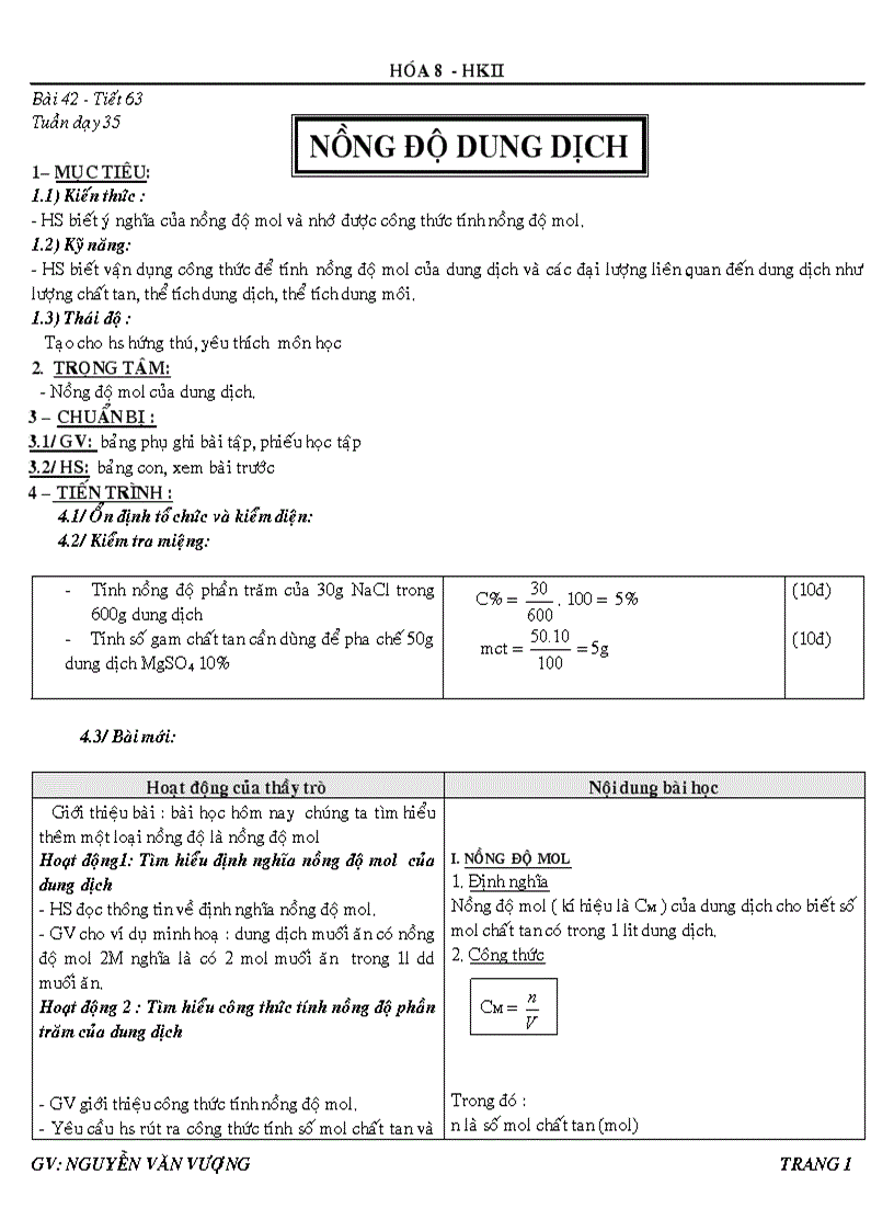 Tiết 63 nồng độ dung dịch tt