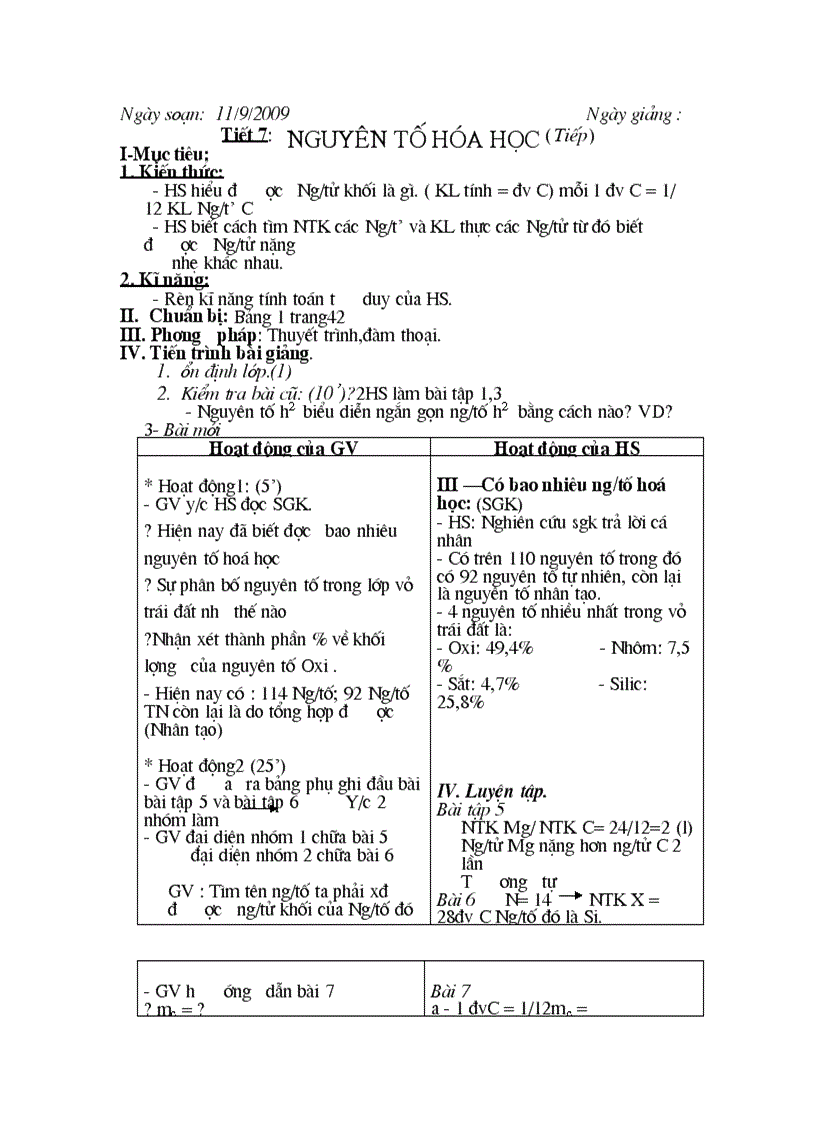 Tiết 7 8 nguyen to HH