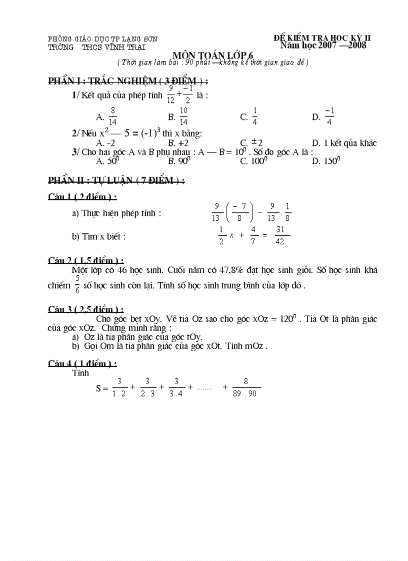 Kt lớp 6 ky I