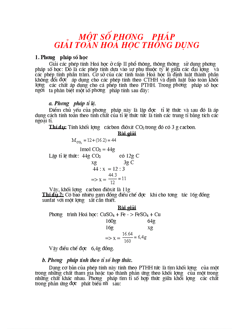 Một số phương pháp giải hóa 9