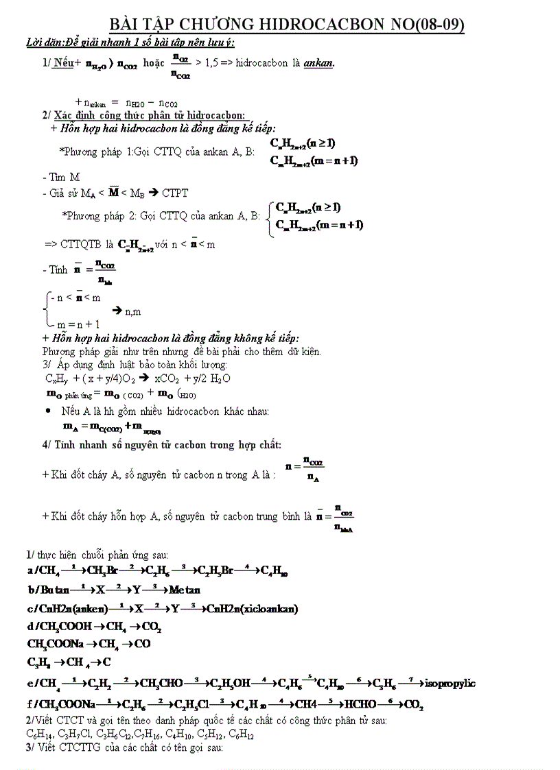 BT Trắc nghiệm và Tự luận Hidrocacbon no full