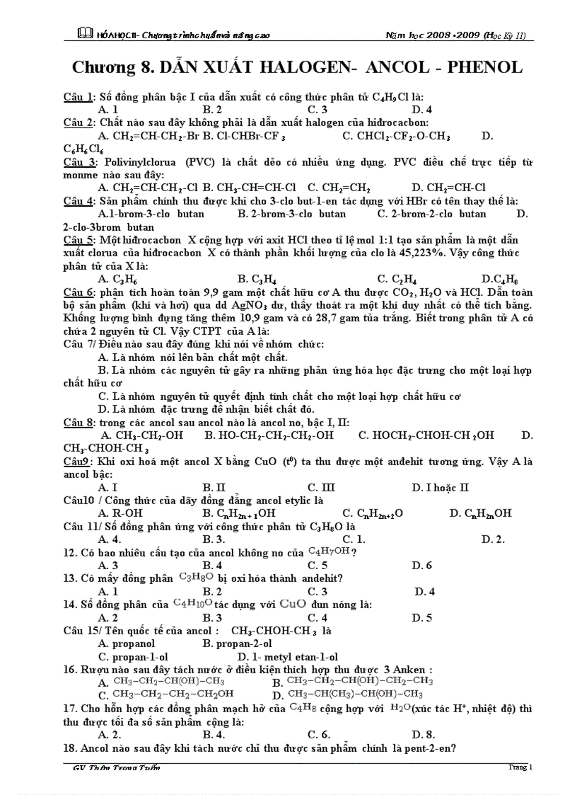 200 bài TN dxHALOGEN ANCOL PHENOL