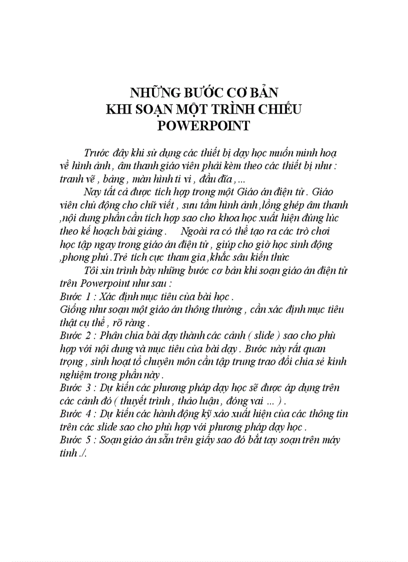 Các bước cho một trình chiếu Powerpoint