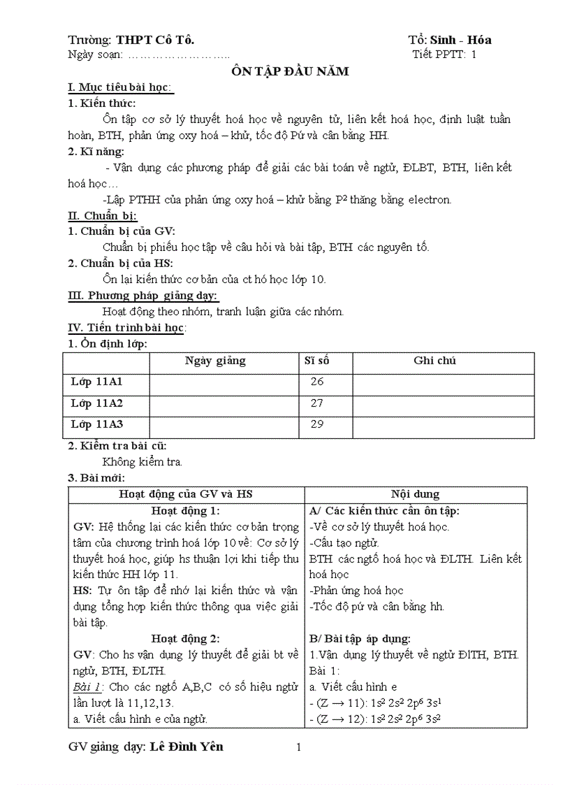 Chuẩn kiến thức kĩ năng