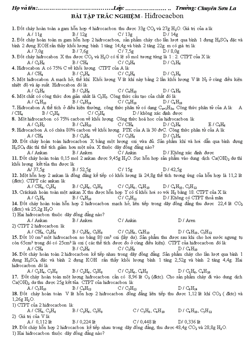 Chuyên đề hidrocacbon cực hay ôn đh