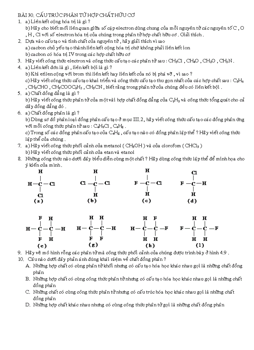 Bài tập cấu trúc phân tử HCHC