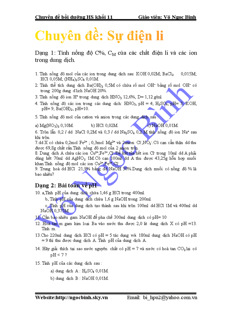 Chuyên đề bồi dưỡng HS 11 Chương 1