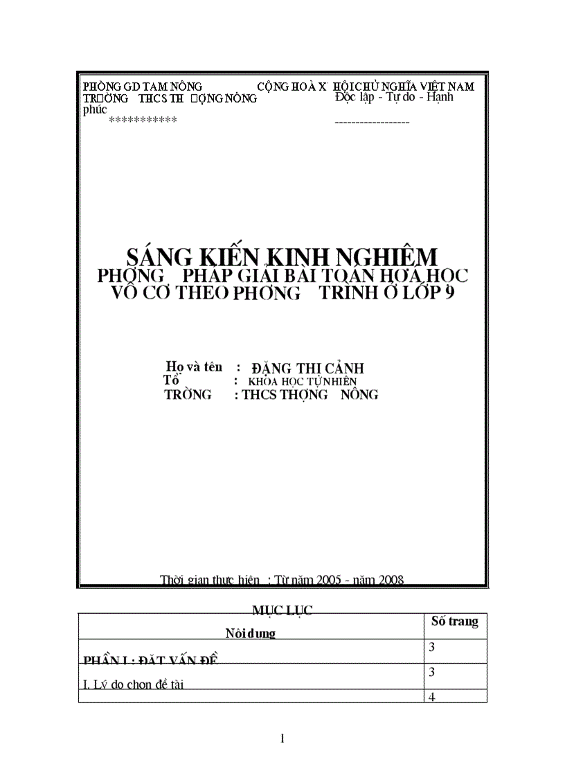 Sáng Kiến Kinh nghiệm hay Hóa Học