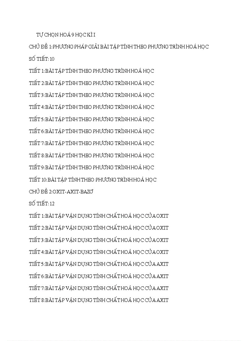 Kế hoạch dạy tự chọn hóa 9 1