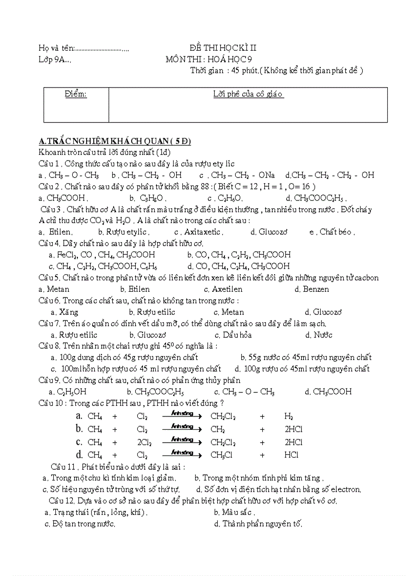 Thi HK hoa 9 bài 2 2010