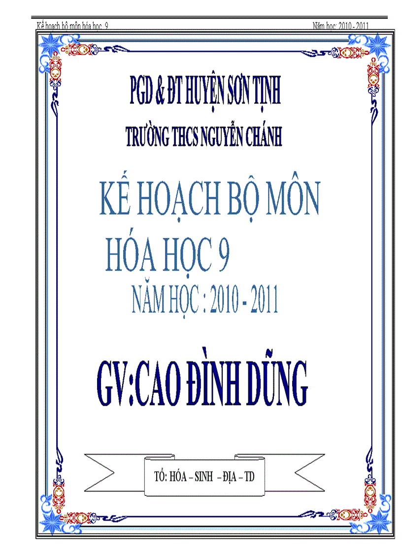 Kế hoạch giảng dạy hóa 9 1