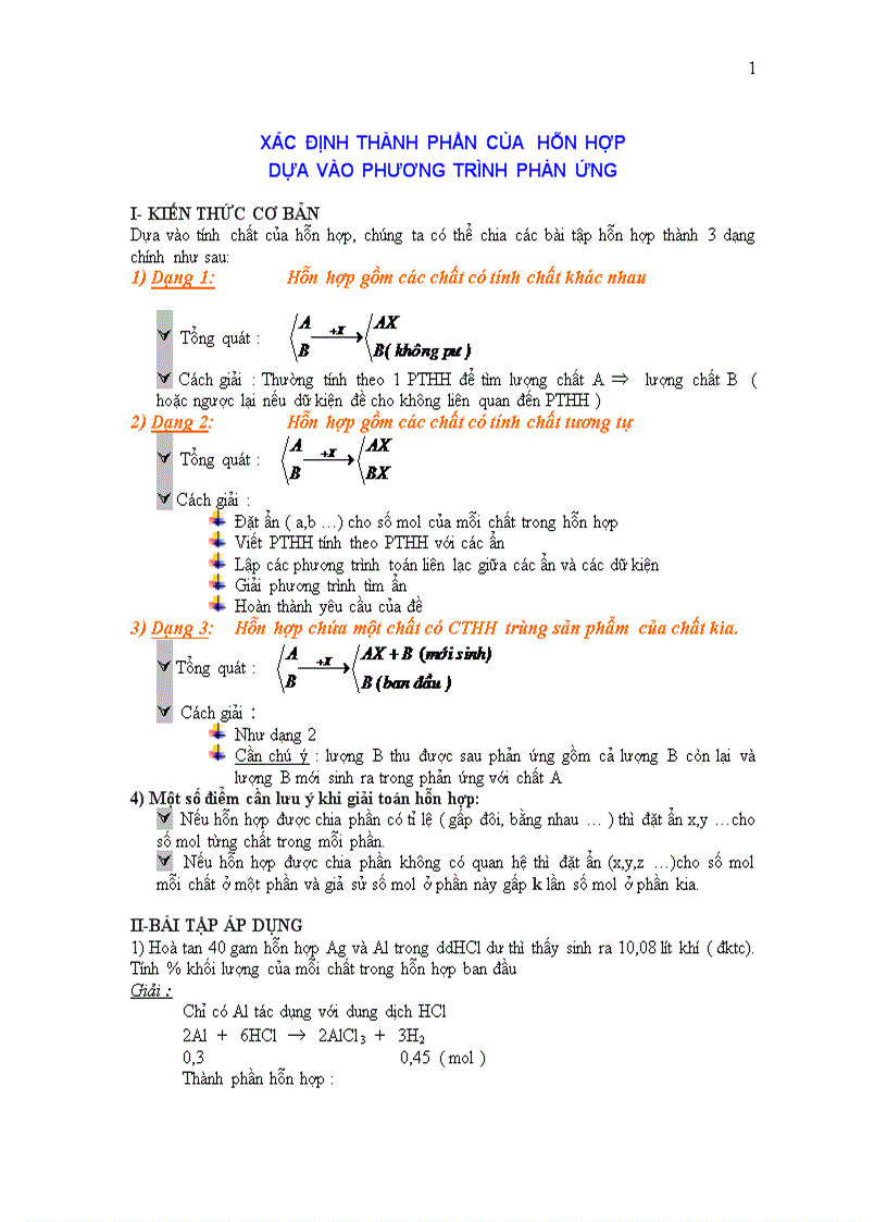 Xác định thành phần của hỗn hợp