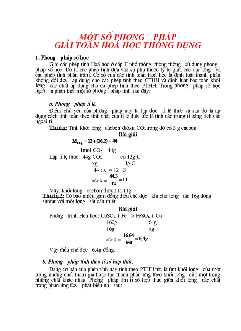 Một số phương pháp giải hóa 9