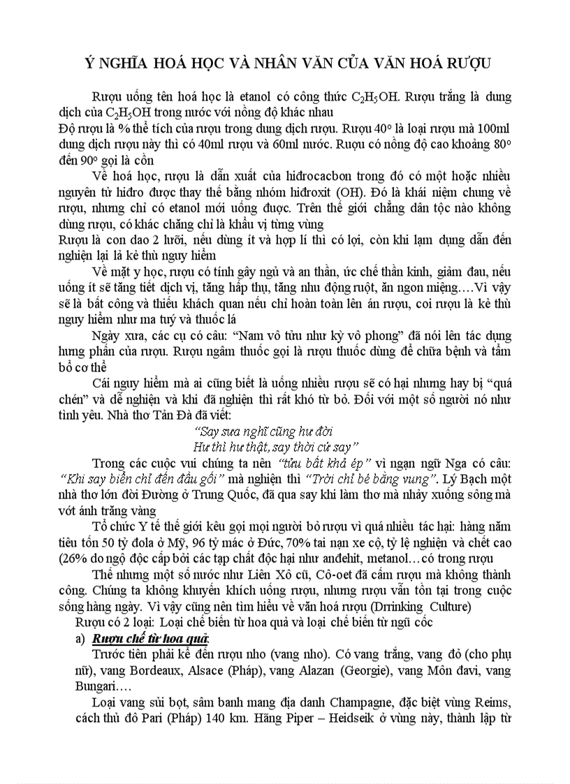 Y nghia hoa hoc va nhan van cua van hoa ruou