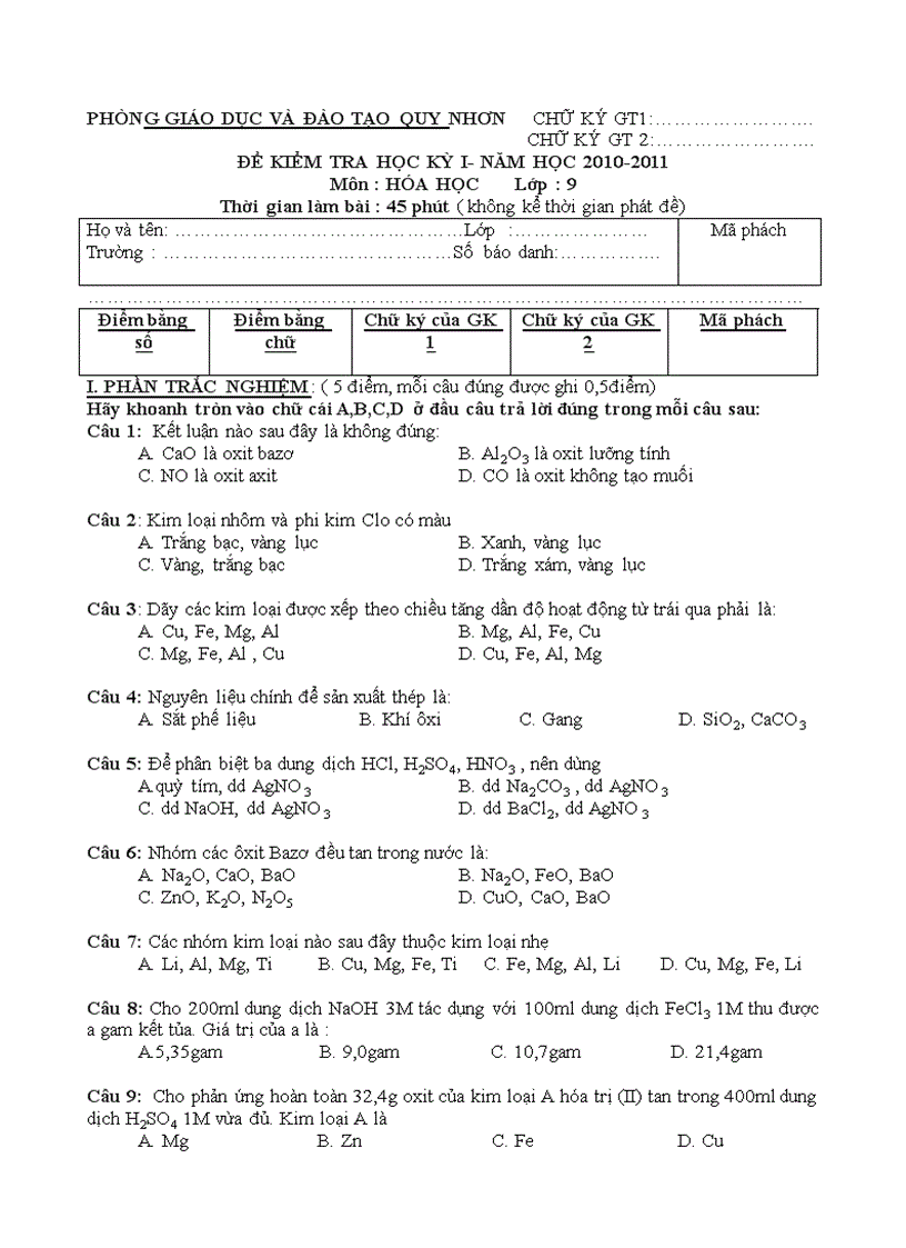 Kt hoc ky 1 hoa 9 2010 2011