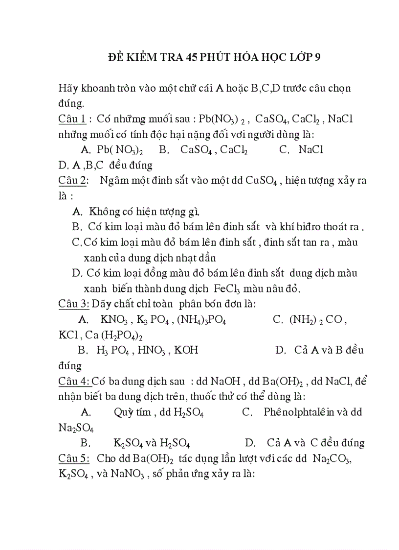 Trac nghiem kiem tra hoa