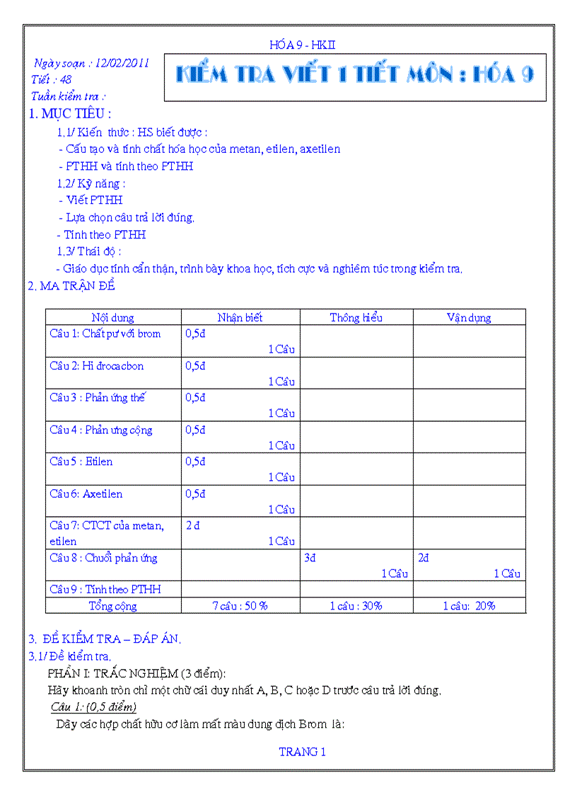 Tiết 48 kiểm tra