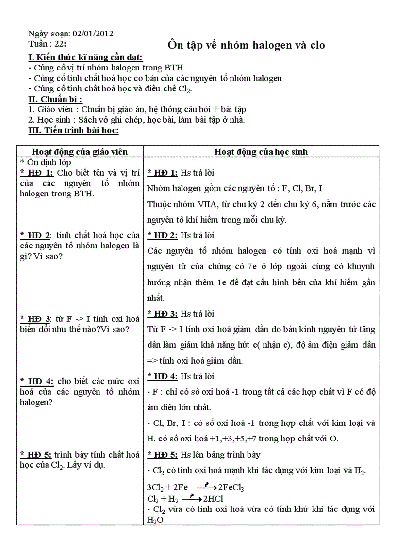 Giáo án tự chọn 10CB theo Chuẩn KTKN