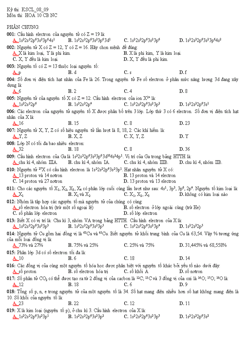 Đề thi KSCL 2 tháng đầu năm lớp 10 CB NC