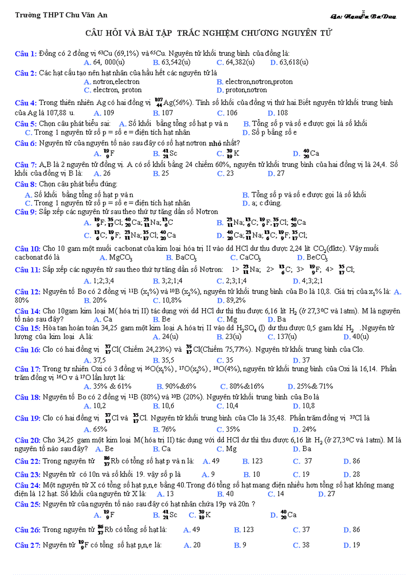 BT Nguyên Tử CB NC