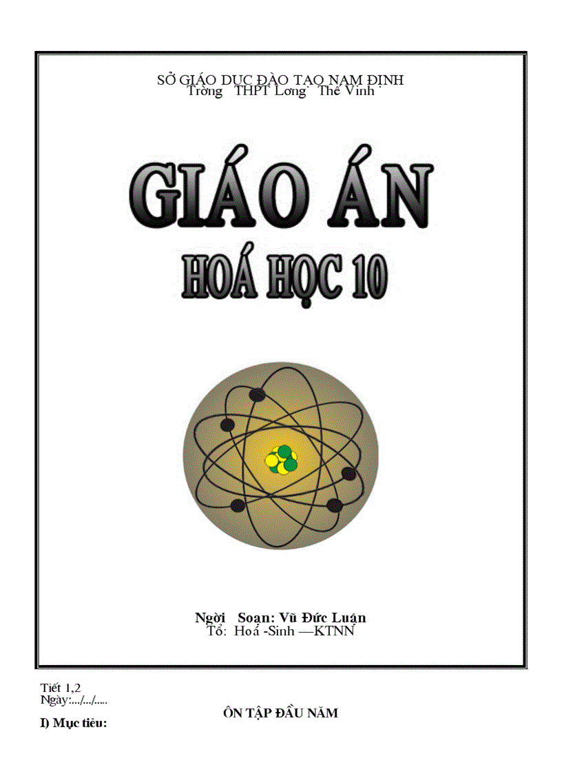 Giáo án hóa 10 ban cơ bản chương I II