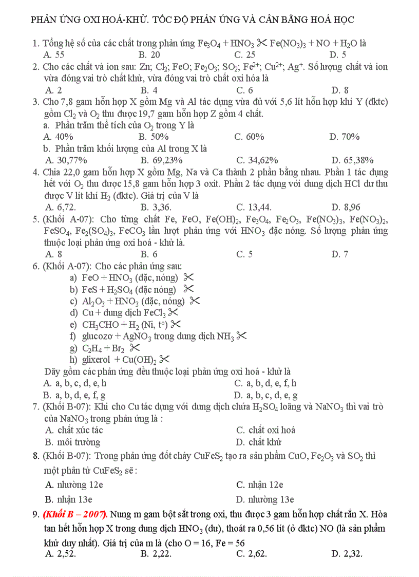 Bài tầp về PƯ OXH khử Tốc độ pư CBHH