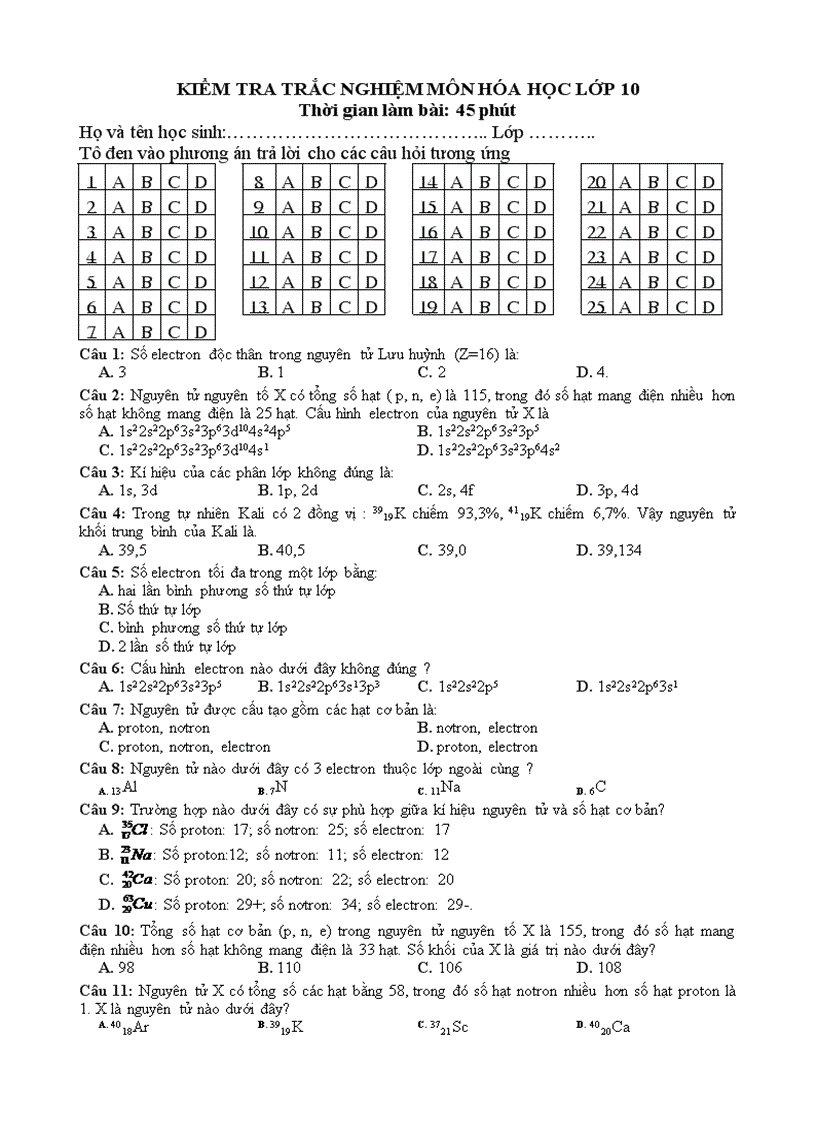 Kiểm tra 45 phút bài 1