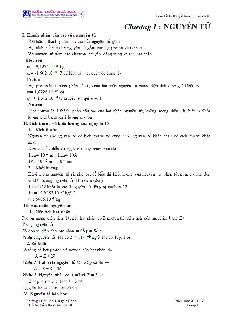 Tóm tắt toàn bộ kiến thức hóa học 11 ban nâng cao