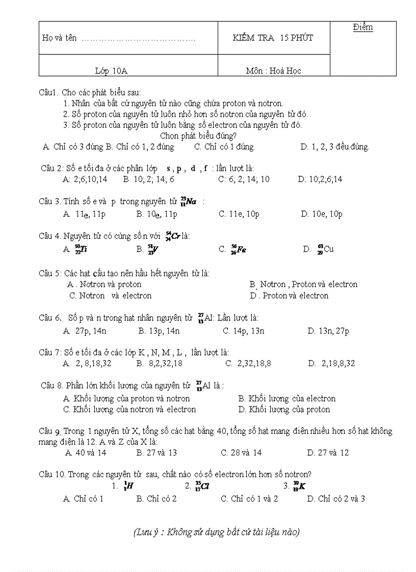 Bài kiểm tra 45 phút