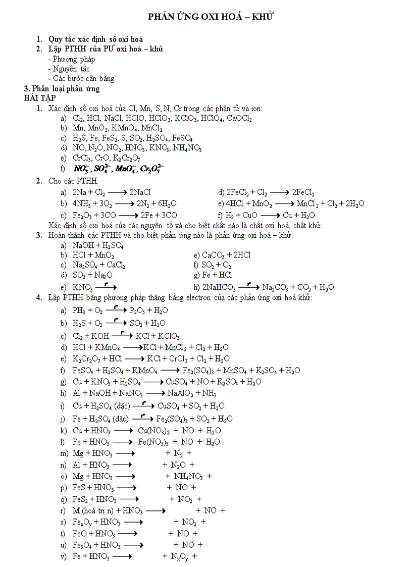 Bài tập PƯ OXI HÓA KHỬ