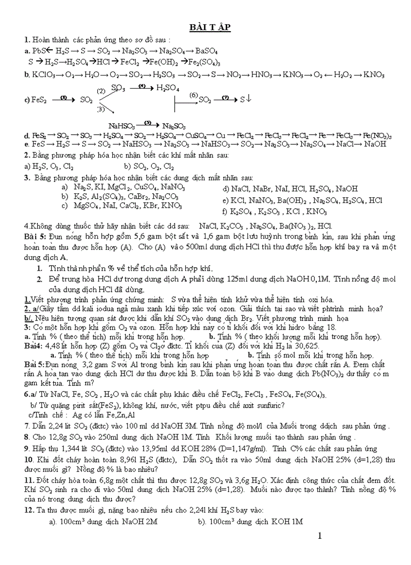 Bài tập oxi lưu huỳnh 1