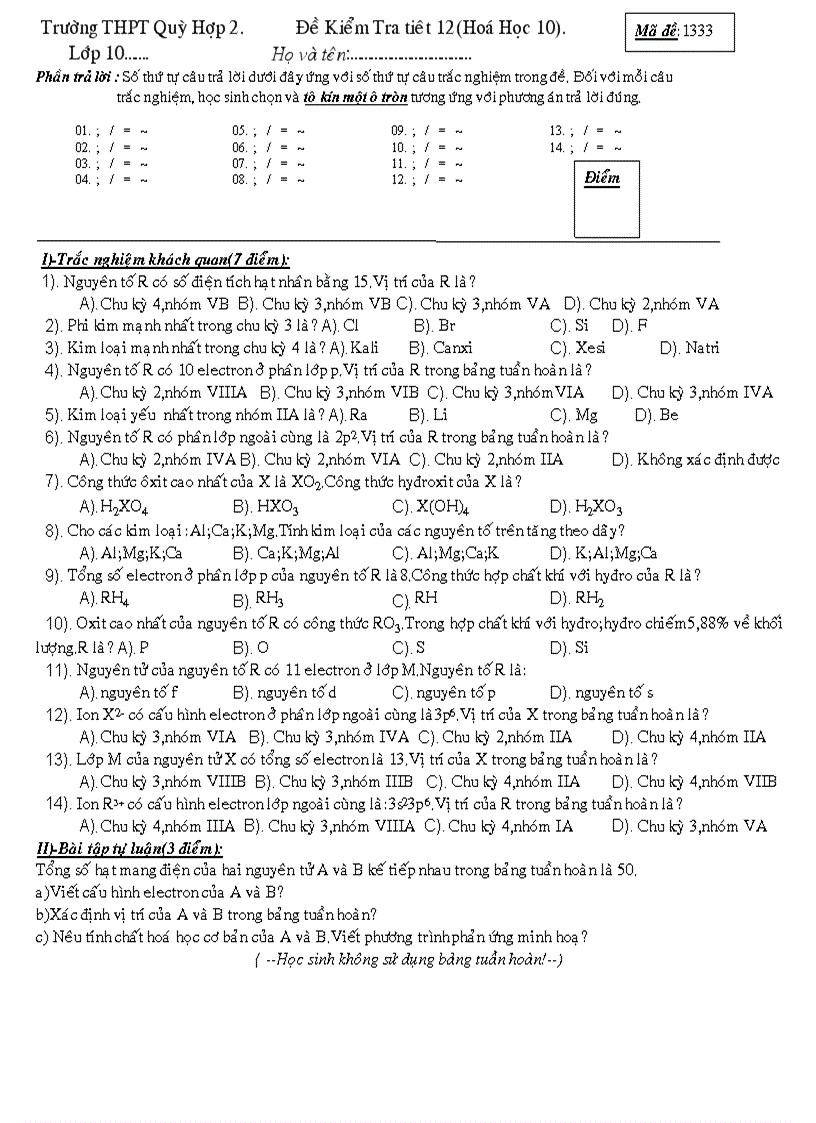 Kiểm tra lớp 10c tiết 21