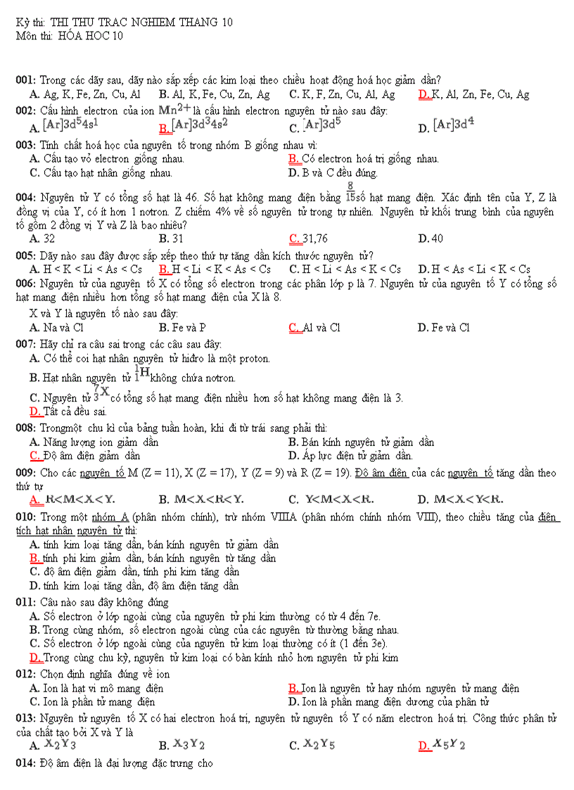 Ttrắc nghiệm 10 theo chuẩn MCMIX