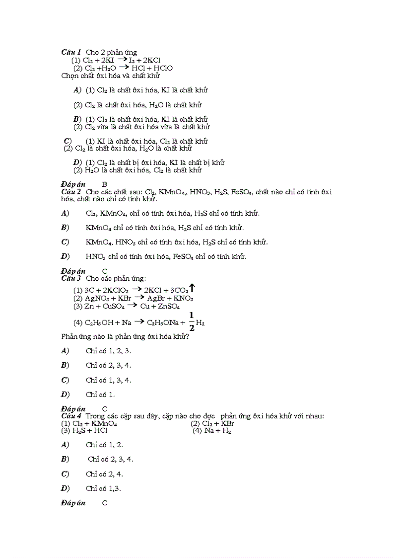 Bai tap TN oxi hóa khử