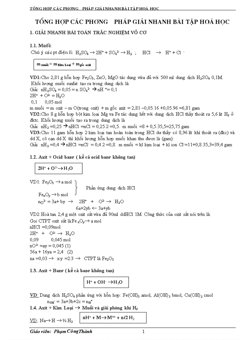 Tong hop cac pp giai nhanh bai toan hoa hoc