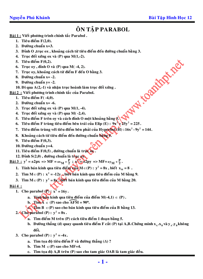 Bai tap parabol