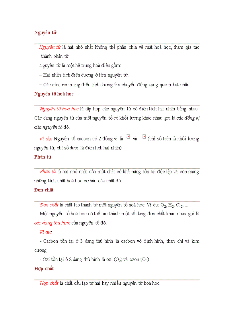 Các khái niệm hóa học cơ bản ràng cho học sinh mới học HÓA