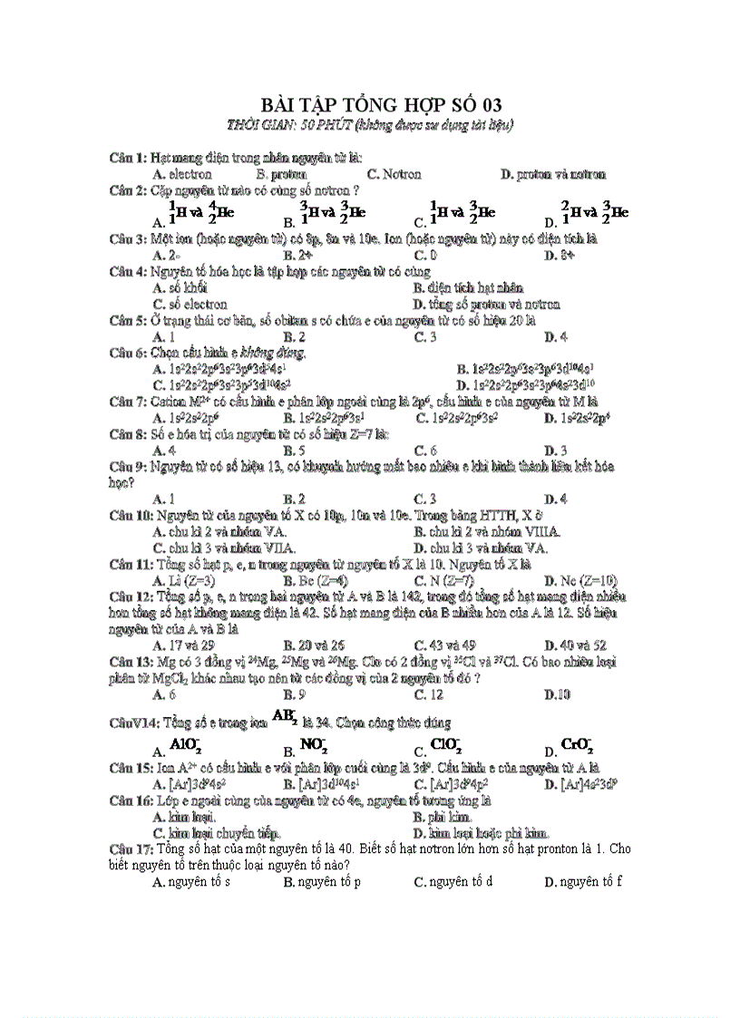 Đề bài tập cấu tạo nguyên tử p3