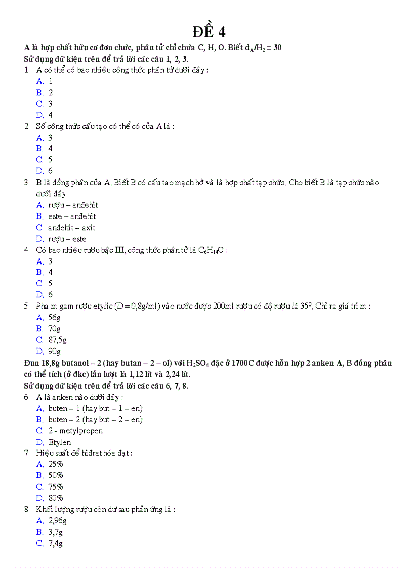 Đề 4 Trắc nghiệm